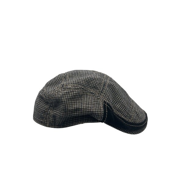 Flat Cap Mens L/XL Free Authority Houndstooth Wool-Blend Black Gray Patchwork - Picture 2 of 6
